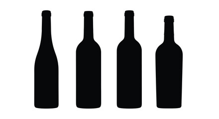 Four silhouette wine bottles collection different shapes and sizes representing alcoholic beverages vector