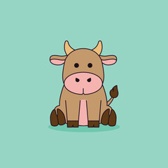 Cute cow sitting in the ground cartoon vector icon illustration people holiday icon isolated flat