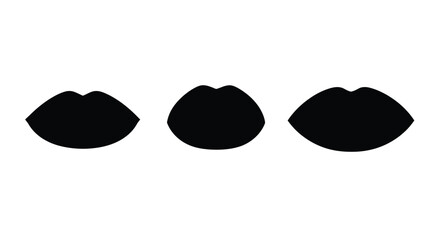Three black silhouettes of lips arranged horizontally on a vector