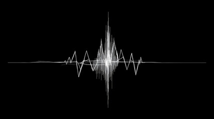 minimalist white line art of a classic 44 techno kick drum waveform