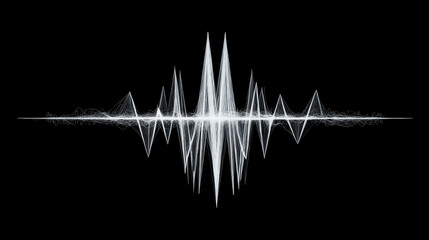 minimalist white line art of a classic 44 techno kick drum waveform