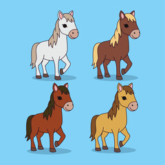 Cute four horses pack cartoon vector icon illustration people holiday icon isolated flat