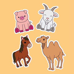 set of animal farm character with pig, goat, camel, and pig