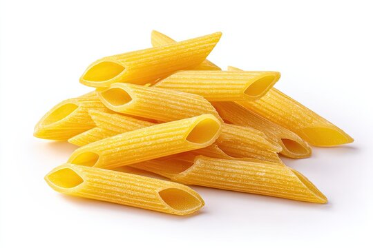 Pile of penne pasta against white background - Powered by Adobe