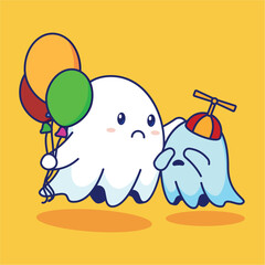 Adorable sad little blue ghost Cartoon Vector Illustration