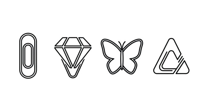 Creative collection of outline icons featuring paperclip diamond butterfly and geometric shapes vector