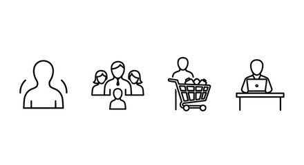 Set of line art icons representing different people and activities simple icons vector