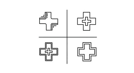 Abstract plus signs grid concept four geometric cross shapes intersecting lines minimalism vector