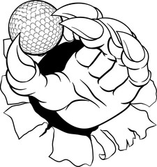 A golf claw sports illustration of an eagle or animal monster hand holding ball