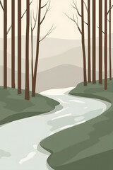 Illustration Digital Art: River Flowing Through a Calm Forest