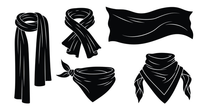 Collection of black scarves and bandanas hand drawn style for fashion and accessories design vector