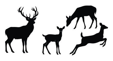 Majestic stag and graceful deer silhouettes in various poses wildlife collection vector