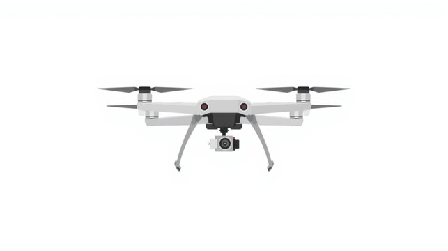 Futuristic remote-controlled quadcopter drone with an integrated camera for professional aerial photography and videography, isolated on a white background