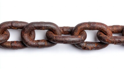A close-up shot of a rusty metal chain, emphasizing its robust links and texture, This image can be used in articles about strength, durability, or machinery, as well as for industrial-themed designs