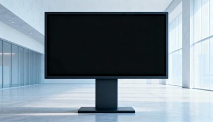 Fototapeta premium Blank Display Screen Mockup in Modern Minimalist Interior for Advertising and Informational Presentation