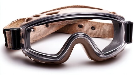 High-quality protective goggles with a tan strap, ideal for various activities like swimming, skiing, or industrial use