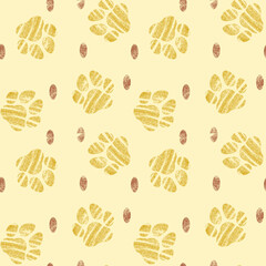 Colorful Bright Hand Drawn Animal Paws Seamless Pattern