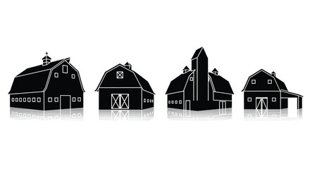 Collection of silhouette barns and farm buildings on for countryside scenes vector