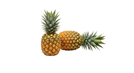 Fototapeta premium Two ripe pineapples with green leaves on isolated, transparent background 