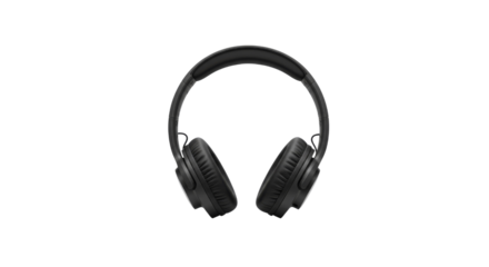 Black wireless headphones on isolated, transparent background, no background  