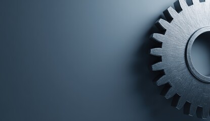 Metallic Gear on Blue Background. It shows a silver gear against a sleek blue backdrop. Great for engineering, industrial design, or machinery - related visuals.