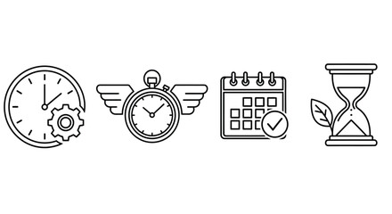 Time management icons set clock stopwatch calendar hourglass symbols for organization and productivity vector