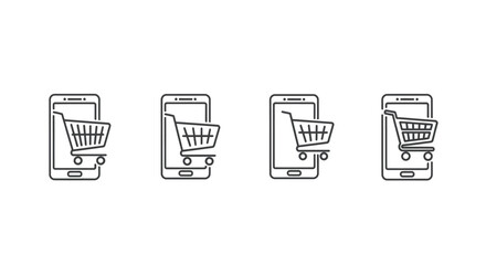 Mobile shopping cart icons representing online retail and e-commerce transactions vector