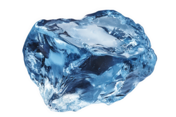A rough, blue ice crystal, isolated on transparent background