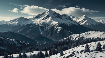 Majestic White Snowy Mountain Landscape with Blue Sky.