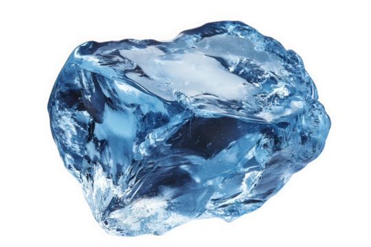 A rough, blue ice crystal, isolated on transparent background