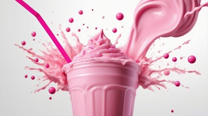 Close-Up of a Pink Milkshake with Colorful Sprinkles Against a Blurred Pastel Background