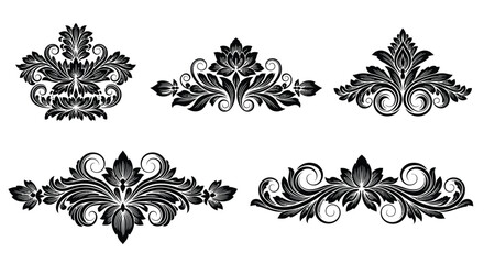Ornate damask flourish embellishments classic vintage decorative elements collection set vector