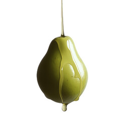 Obraz premium Green pear with liquid dripping isolated on transparent background