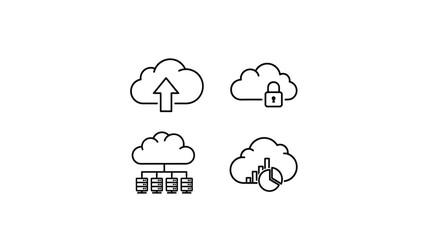 Cloud computing icons representing upload download security data storage and networking solutions vector