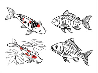 coloring page line art the utsun fish black vector bundle