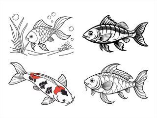 coloring page line art the utsun fish black vector bundle