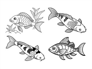 coloring page line art the utsun fish black vector bundle