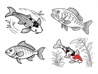 coloring page line art the utsun fish black vector bundle