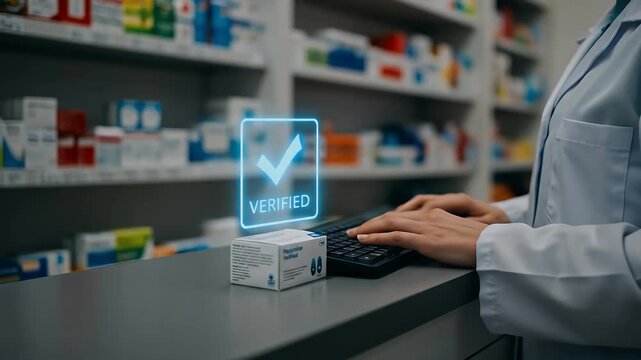 Healthcare Professional Verifying Medication Digital System Pharmacy Workflow