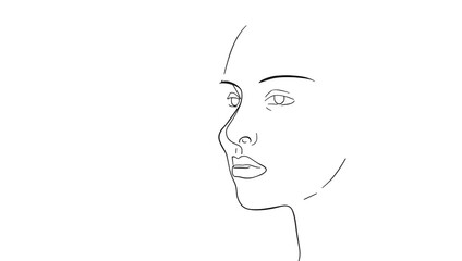 Minimalist continuous line art drawing of a woman's face in profile, a simple vector illustration