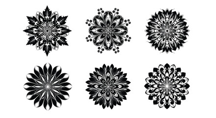Six intricate black snowflake ornaments for decorative winter holiday design elements vector