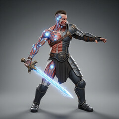 Obraz premium Cybernetic Warrior with Energy Sword