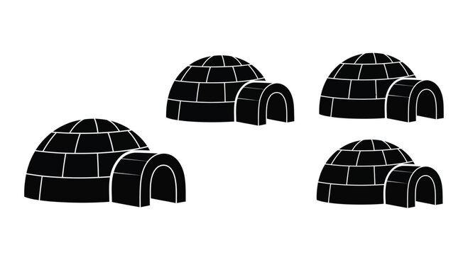 Four simple black igloos with entrance tunnels representing arctic dwelling and winter cold vector