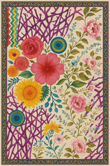 Moroccan Folk art inspired Carpet with modern Pattern in high definition isolated on white canvas with trending colors
