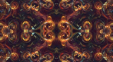 Abstract Swirl Pattern Golden and Burgundy Fractal Background