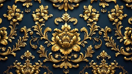 Exquisite Golden Floral Ornate Wallpaper Design