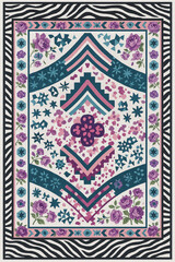 Moroccan Folk art inspired Carpet with modern Pattern in high definition isolated on white canvas with trending colors
