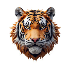 Majestic tiger face portrait intense gaze fierce wild animal regal powerful predator wildlife isolated on transparent background