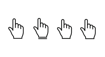 Four distinct cursor hand icons showing click action for digital interface navigation and user interaction vector