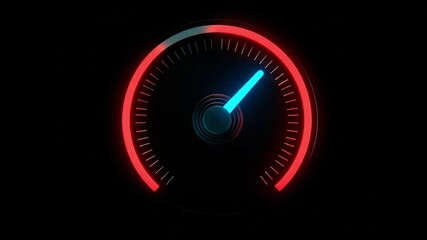 A gauge with a red perimeter and a blue needle against a black background - Powered by Adobe